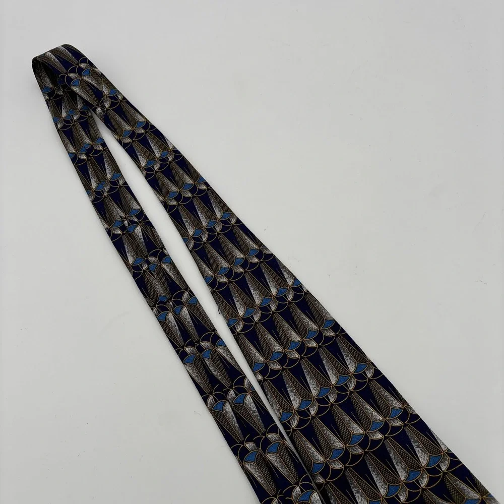 ERMENEGILDO ZEGNA 100% Silk Neck Tie LUXURY Tie‎ Blue Yellow Peacock Feather